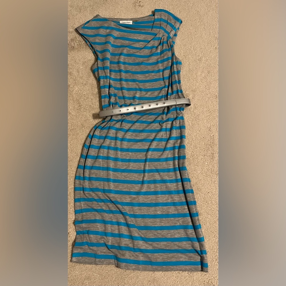 Calvin Kline - Blue & Gray Striped Dress w/ Belt